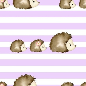 Watercolor Baby Hedgehogs Lavender Stripes