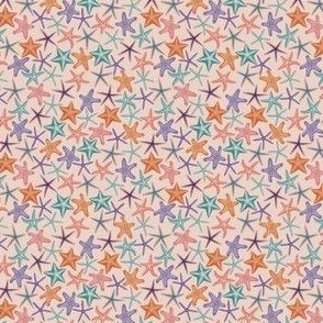 Sea Stars // Normal Scale //  Cream Background // Ocean Life // Blue Coral Orange Puce Stars // Underwater Ocean