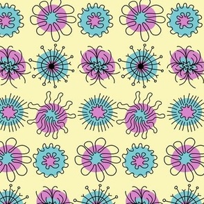 Mid Century Modern Abstract Floral in Teal and Pink