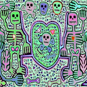 Halloween Happy Skeletons - Blue Green Pink - Samhain Design 13158554