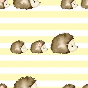 Watercolor Baby Hedgehogs Yellow Stripes