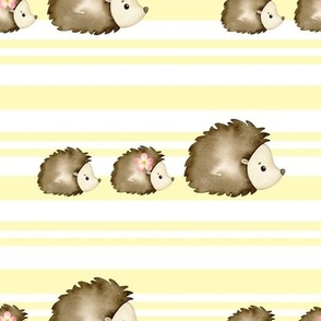 Watercolor Baby Hedgehogs Yellow Stripes