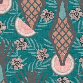 Art Deco Pineapple Passion, teal, 12 inch