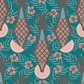 Art Deco Pineapple Passion, teal, 8 inch