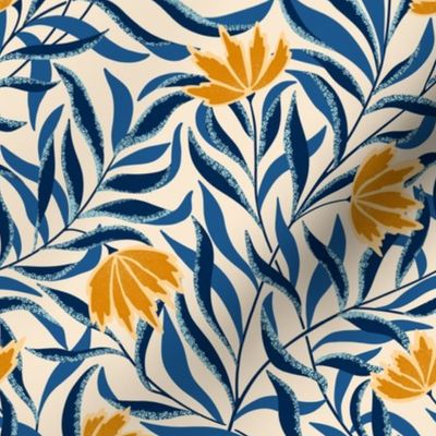 Vintage Cottage Core Climbing Floral wallpaper Blue Orange S