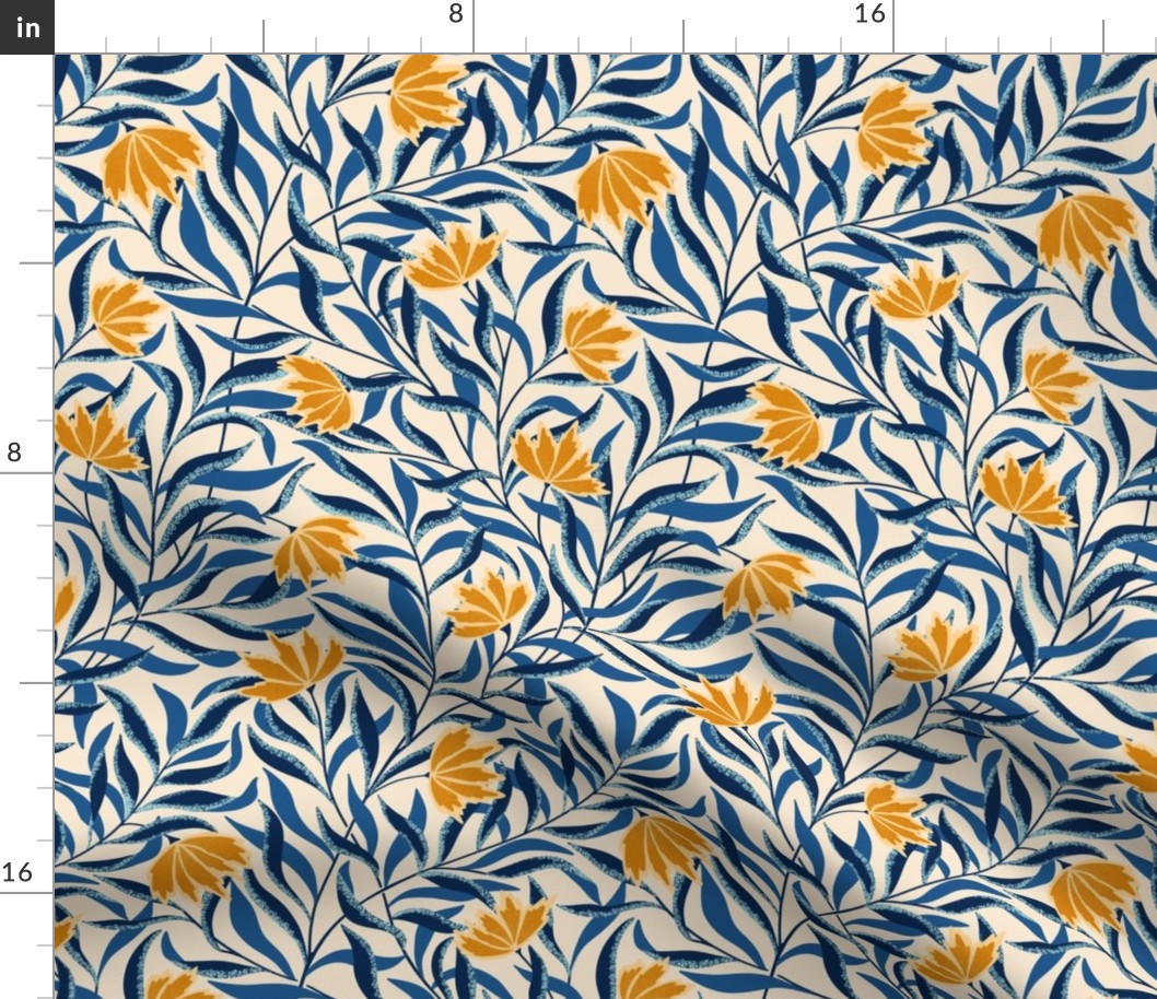 Vintage Cottage Core Climbing Floral wallpaper Blue Orange S