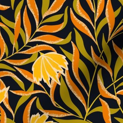 Vintage Cottage Core Climbing Floral wallpaper Orange green 