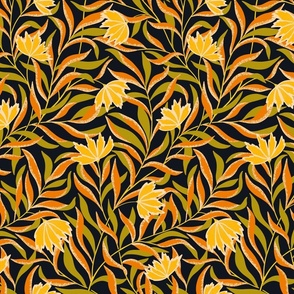 Vintage Cottage Core Climbing Floral wallpaper Orange green 