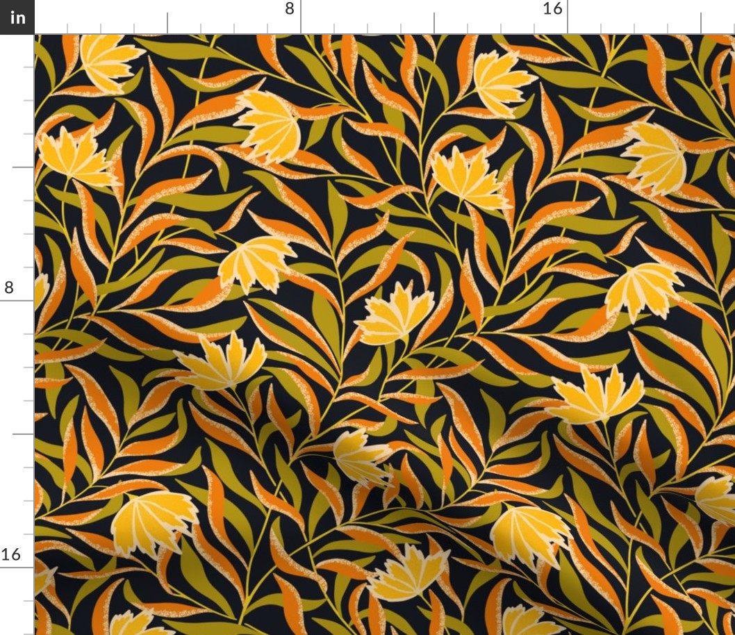 Vintage Cottage Core Climbing Floral wallpaper Orange green 