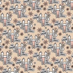 My body my uterus -  abortion rights women feminist empowerment controversial vagina FY boho flower print beige tan white gray neutral tones SMALL