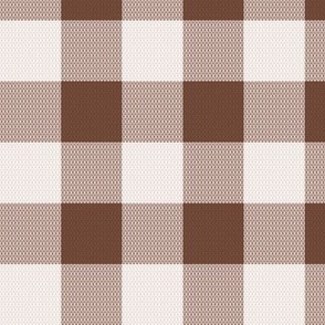 Woolen woven minimalist boho texture gingham plaid design in chocolate brown beige  