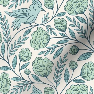 Birds and Blooms | Medium Scale | Mint & Powder Blue