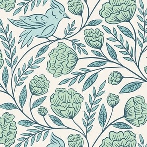 Birds and Blooms | Medium Scale | Mint & Powder Blue