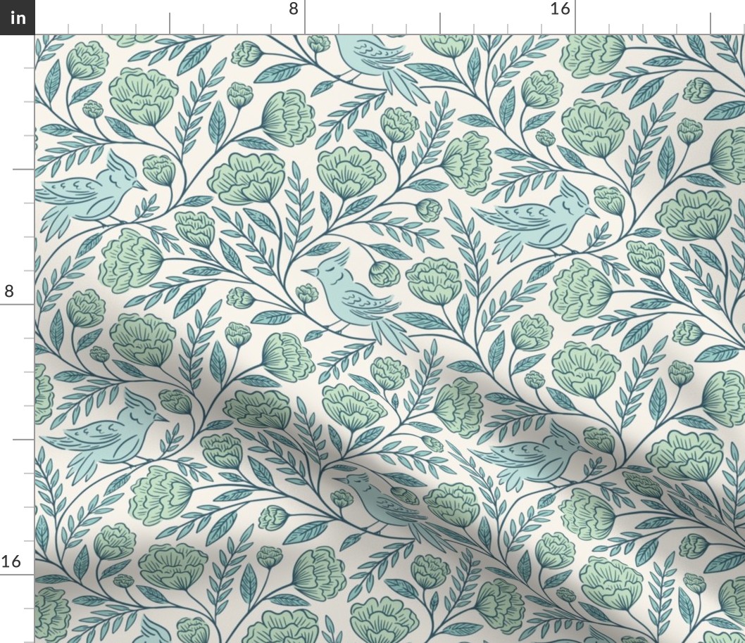 Birds and Blooms | Medium Scale | Mint & Powder Blue