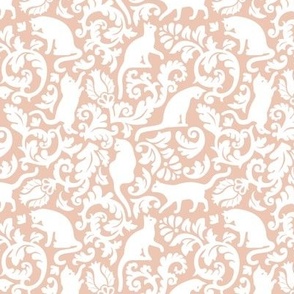 Small Scale / Cats In The Garden / White Cats On Nude Blush Background 