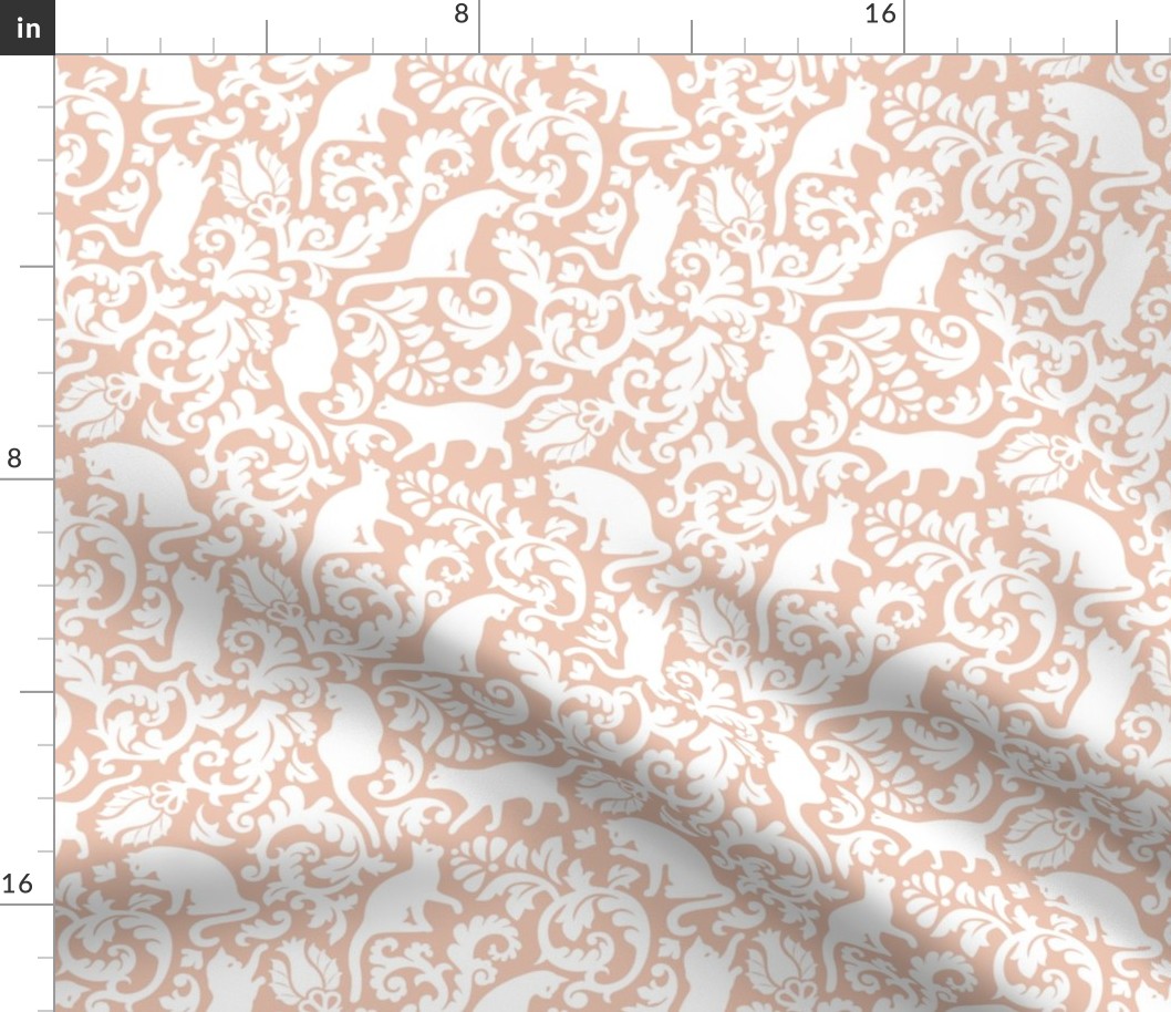 Medium Scale / Cats In The Garden / White Cats On Nude Blush Background 