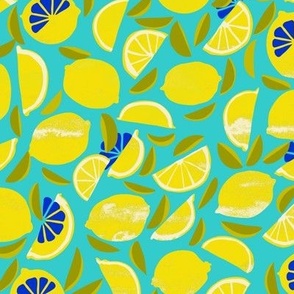 Yellow lemons on blue (medium)