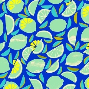 Blue sliced lemons and yellow seeds (medium scale)