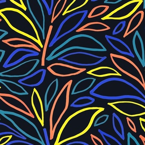 Bold abstract tropical leaves multicolor