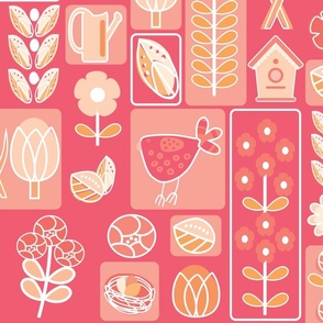 Splendid Garden-Scandi-Style Block-Sunglow Pink-Electric Tangerine Palette-Jumbo Scale
