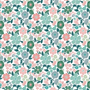 Flower Toss-on White-Green and Pink Palette