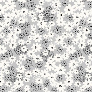 Iona Floral: Gray & Cream Flower Ditsy, Toss, Scatter