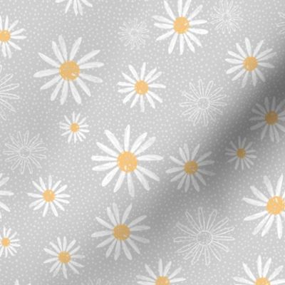 Daisy field on grey large scale