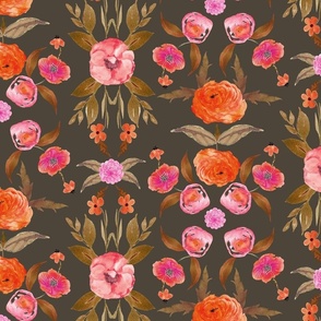 70s Inspired Floral // Pink and Orange on Charcoal