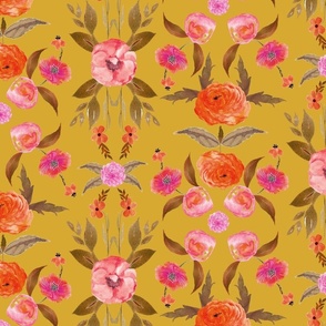 70s Inspired Floral // Pink and Orange on Mustard 