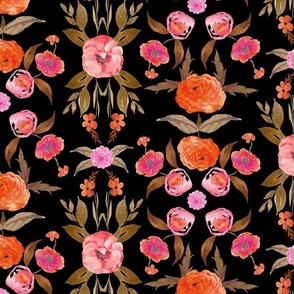 70s Inspired Floral // Pink and Orange on Black