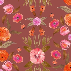 70s Inspired Floral // Pink and Orange on Boho Rust