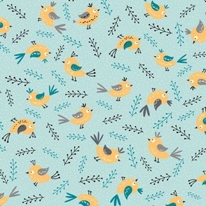 Yellow birds on aqua