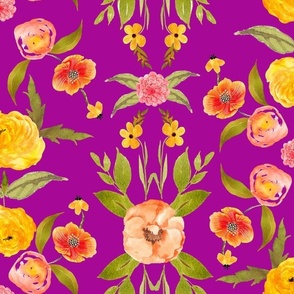 70s Inspired Floral // Peach and Yellows on Fuchsia 