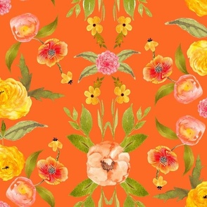 70s Inspired Floral // Peach and Yellows on Orange