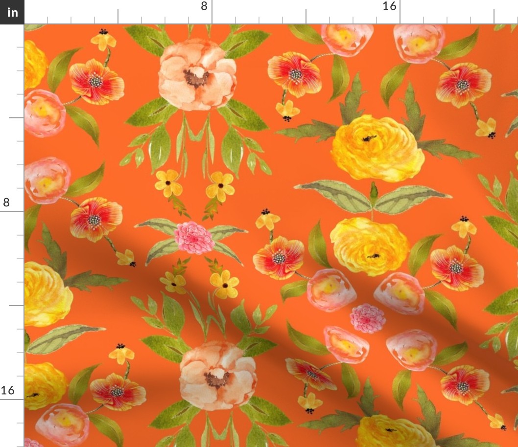 70s Inspired Floral // Peach and Yellows on Orange