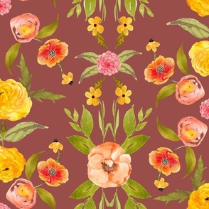 70s Inspired Floral // Peach and Yellows on Boho Rust