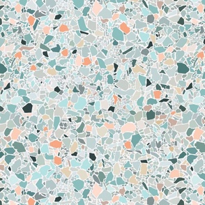 Texture Terrazzo // Large Scale // Turquoise & Peach // Light Background // 16"