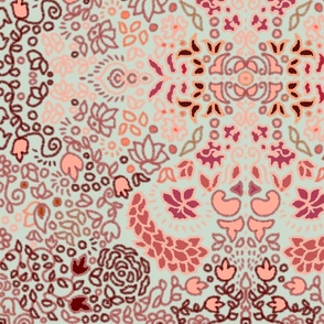 Digitally blooming of roses and Paisley ethnic style