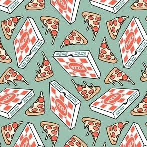 (small scale) Pizza Party - Pizza box & Pepperoni slice - green - LAD22