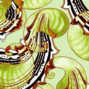 Watercolor paisley, Green on light green background