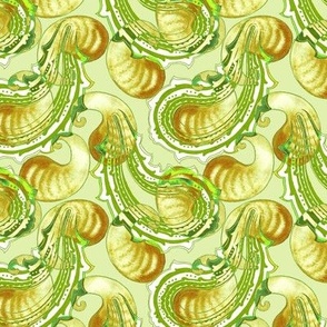 Watercolor paisley, Yellow-brown on light green background