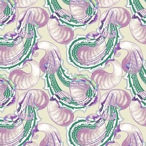 Watercolor paisley, Lilac on light green background