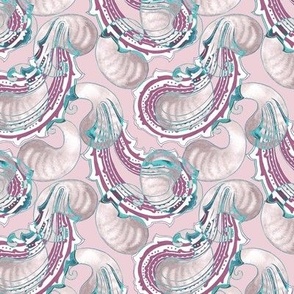 Watercolor paisley, Turquoise on light pink background