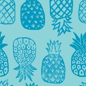 Pineapples Block Print Caribbean Blue by Angel Gerardo - Large Scale
