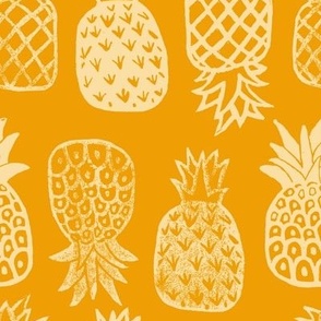 Pineapples Block Print Marigold Orange  by Angel Gerardo - Large Scale