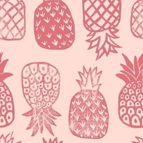 Pineapples Block Print Watermelon Pink by Angel Gerardo - Large Scale
