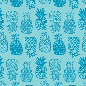 Pineapples Block Print Caribbean Blue by Angel Gerardo