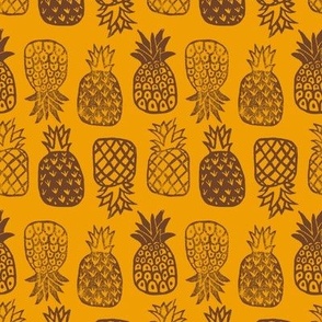 Pineapples Block Print Marigold Orange and Cinnamon by Angel Gerardo