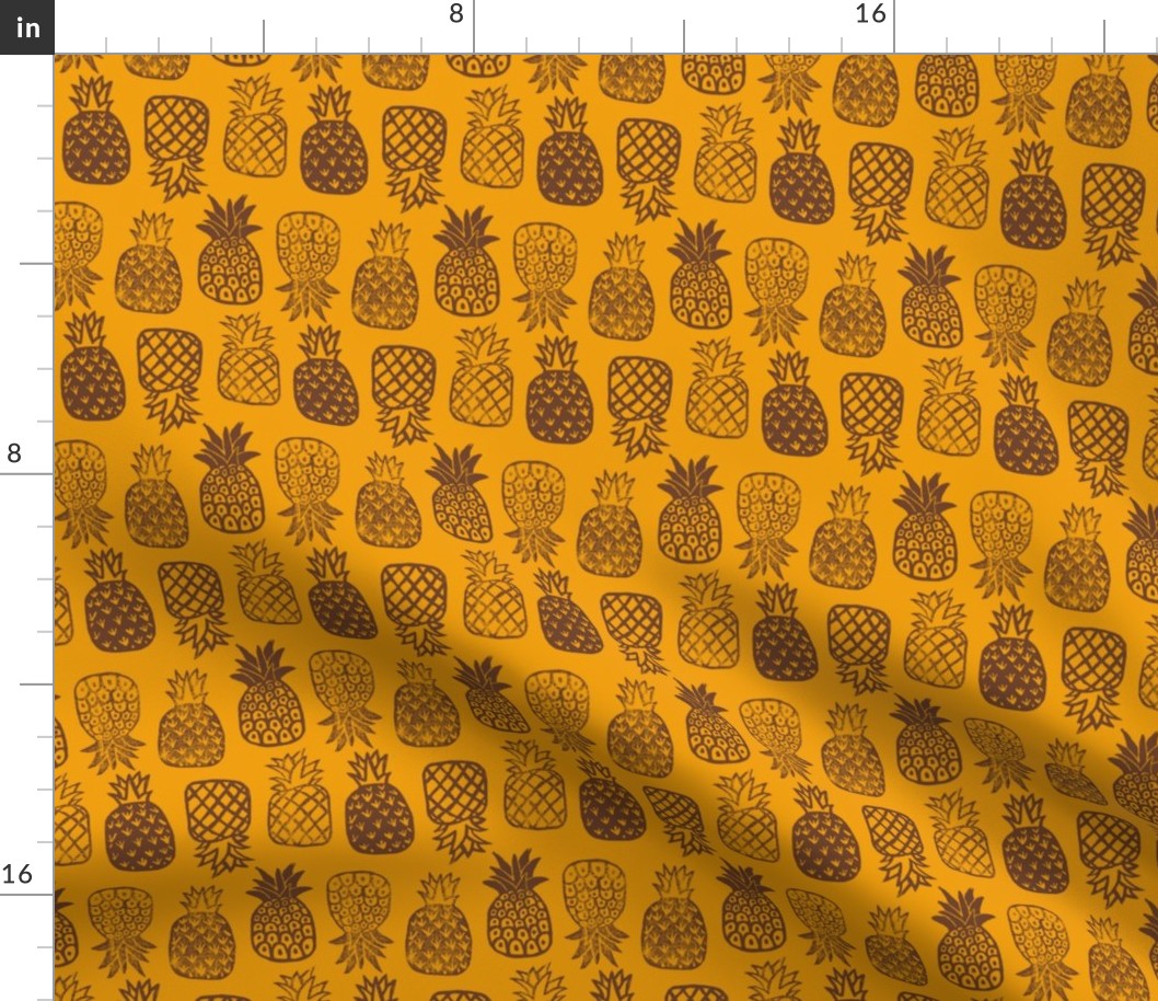 Pineapples Block Print Marigold Orange and Cinnamon by Angel Gerardo