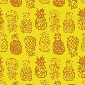 Pineapples Block Print Lemon Yellow and Golden Brown by Angel Gerardo